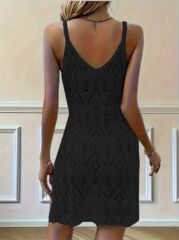 Kadın Askılı Desenli Yandan Yırtmaçlı Triko Elbise