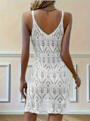 Kadın Askılı Desenli Yandan Yırtmaçlı Triko Elbise