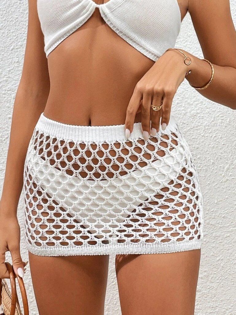 Kadın Delikli Triko Mini Etek