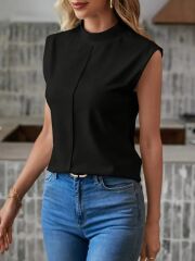 Kadın Kısa Reglan Kollu Yarı Balıkçı Yaka Ithal Krep Bluz