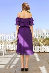 Kadın şifon Kumaş Astarlı Madonna Fırfır Yaka Elbise