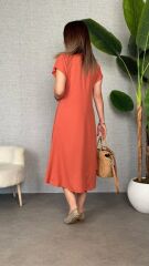 Kadın Kısa Kollu V Yaka Salaş Maxi Boy Elbise