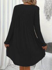 Kadın Uzun Kollu Yuvarlak Yaka Asimetrik Detaylı Kiloş şardonlu Kaşkorse Elbise