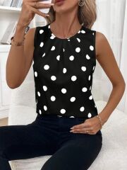 Kadın Askılı Yakası Büzgülü Puantiyeli Atlas Bluz