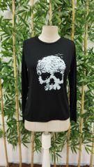 Kadın Uzun Kollu Bisiklet Yaka Kurukafa Desenli Viskon Bluz