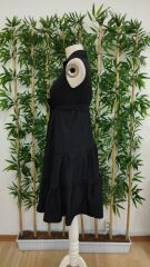 Kadın Kısa Kollu Gömlek Yaka Düğmeli Beli Kuşaklı Katlı Dokuma Midi Elbise