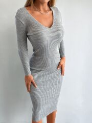 Kadın Uzun Kollu V Yaka Triko Elbise