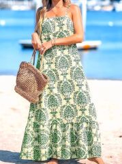 Kadın Ip Askılı Desenli Fırfırlı Süprem Elbise