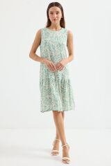 1962 Desenli Viskon Mint Krem Elbise - Mint