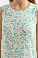 1962 Desenli Viskon Mint Krem Elbise - Mint