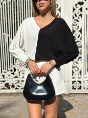 Kadın Uzun Kollu V Yaka Kol Ağzı Gipeli Sandy Bluz