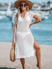 Kadın Sıfır Kol V Yaka Yanı Derin Yırtmaçlı Midi Boy Triko Elbise