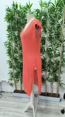 Kadın Sıfır Kol V Yaka Yanı Derin Yırtmaçlı Midi Boy Triko Elbise