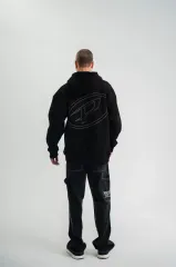 Unisex Üç İplik Kapşonlu Nakışlı SweatShirt - Siyah