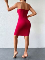 Kadın Askılı Kalp Yaka Yırtmaçlı Scuba Elbise