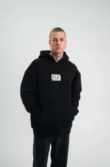 Unisex Kapşonlu Uzun Kol Patchli Nakışlı SweatShirt  - Siyah