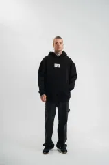 Unisex Kapşonlu Uzun Kol Patchli Nakışlı SweatShirt  - Siyah