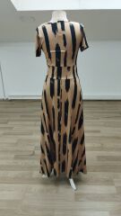 Kadın Kısa Kollu Bisiklet Yaka Puantiyeli Maksi örme Krep Elbise