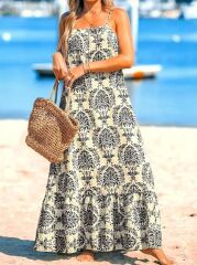 Kadın Ip Askılı Desenli Fırfırlı Süprem Elbise