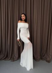 Tül Detaylı Straplez Elbise