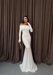 Tül Detaylı Straplez Elbise