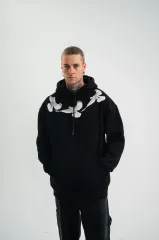 Unisex Uzun Kol Bisiklet Yaka Yıkamalı SweatShirt - Siyah