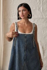 Mavi Askı Aparatlı Kot Elbise