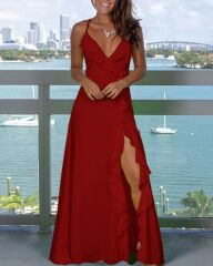 Kadın Ip Askılı Dekolteli Yırtmaç Detay Krep Elbise