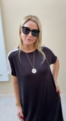 Kadın Kısa Kollu şerit Detay Midi Boy Elbise