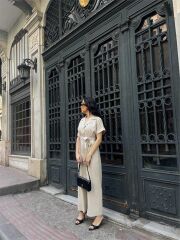 KETEN TULUM BEL BAĞLAMA DETAYLI - Krem