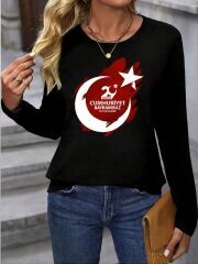 Kadın Uzun Kol Bisiklet Yaka 29 Ekim Cumhuriyet Bayramına Özel Bluz
