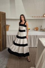 Bej Arkası Fiyonklu Keten Elbise