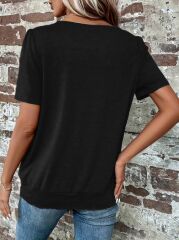 Kadın Kısa Kollu Yuvarlak Yaka önden Pileli Salaş Viskon Bluz