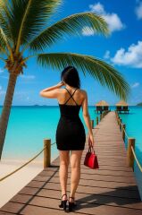 Kadın Yırtmaç Detaylı Askılı Kruvaze Yaka Scuba Krep Kumaş Elbise