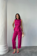 KETEN BLUZ - PANTOLON TAKIM MASSİMO MODELSCREAT KUMAŞ - Fuşya