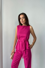 KETEN BLUZ - PANTOLON TAKIM MASSİMO MODELSCREAT KUMAŞ - Fuşya