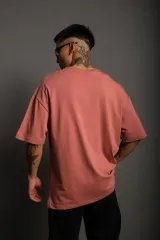 Erkek 24/1 Düz A Kalite Oversize T-shirt - Gül Kurusu
