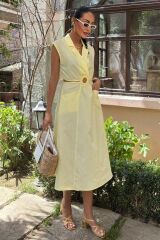 Göbeği Halka Detaylı Midi Boy Elbise 2896