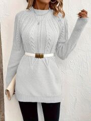 Kadın Uzun Kollu Yarı Balıkçı Yaka Triko Bluz