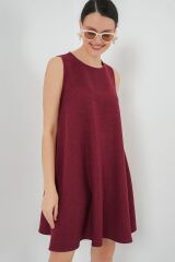 2444 Mini Keten Elbise - Bordo